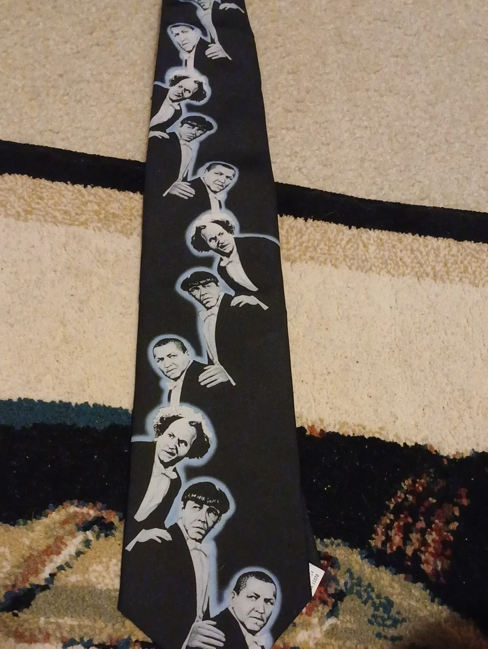 Black Novelty Tie with Repeating Monochrome Faces Three Stooges Tie